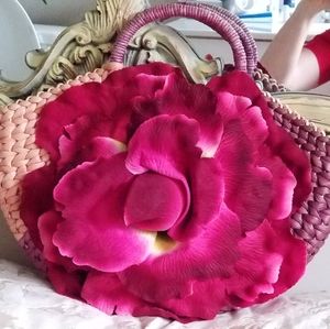 Unique italian flower raffia wicker straw bag